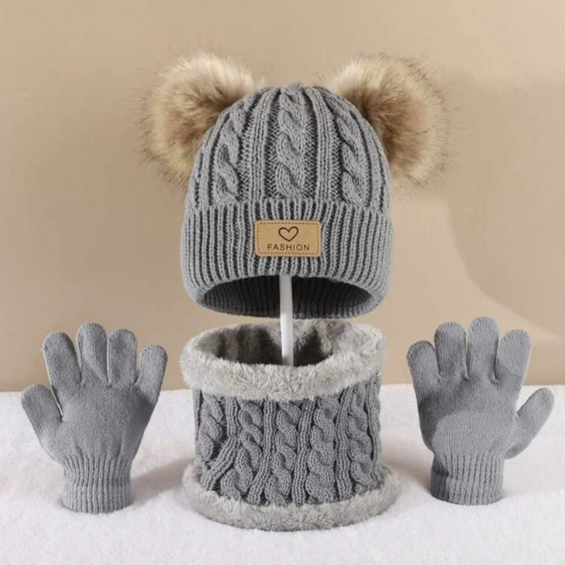 European And American Style Children'S Hat Scarf Gloves Three-Piece Set Autumn Winter Single Ball Baby Infant Casual Versatile