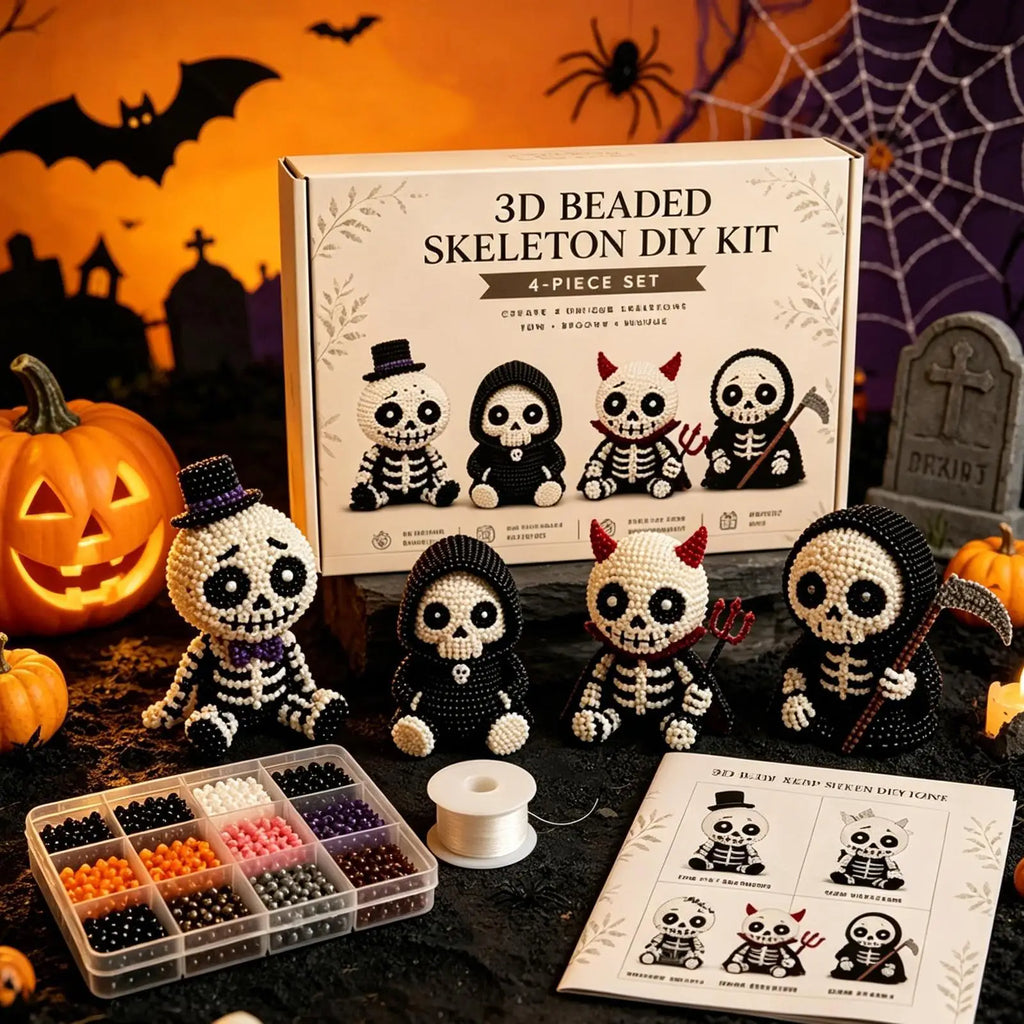 Beaded Skeleton Craft Kit Halloween Toy with Instruction Mini 3D Beaded Skeleton Crafting Set for Home Party Classroom School