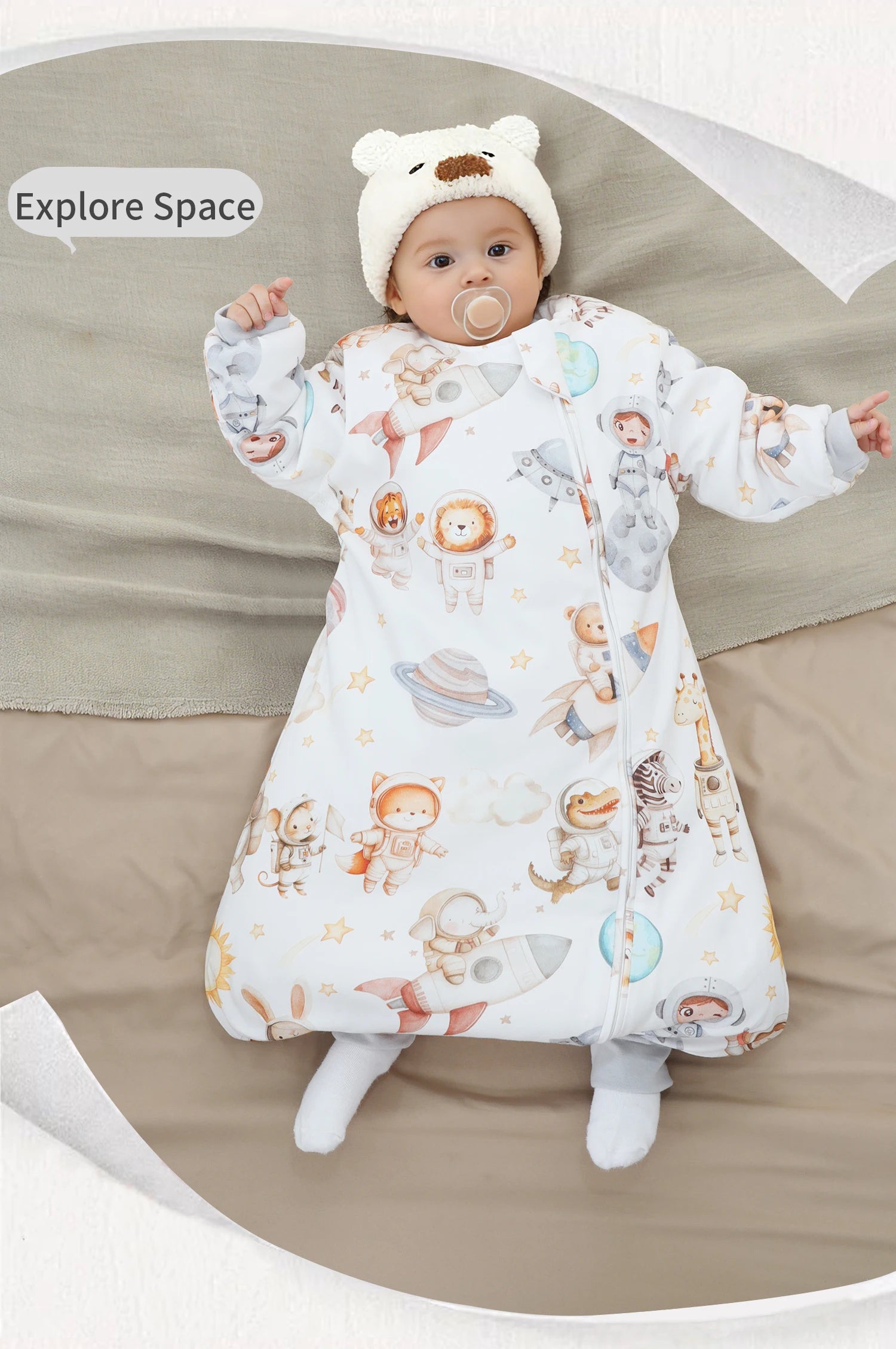 INSULAR Baby Cartoon Split-Leg Sleep Sack with Detachable Sleeves, 100% Cotton Thickened Winter & Autumn Toddler Sleeping Bag