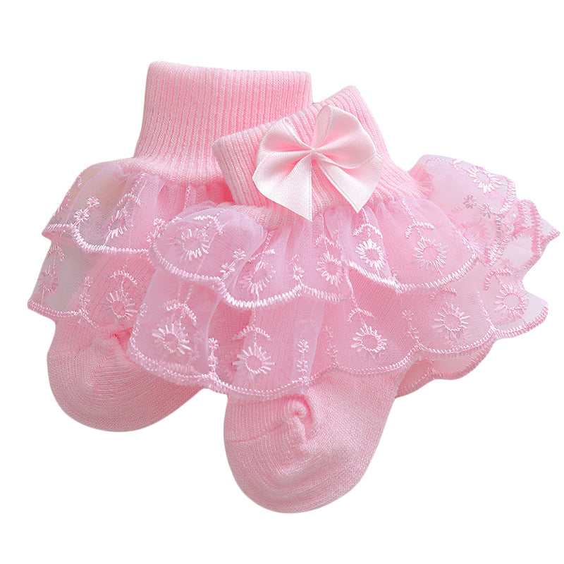 Baby Girls Ruffle Lace Socks, Super Soft Infant Ankle Socks Princess Dress Socks with Bow 3M-2T