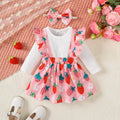 2Pc/Set Baby girl Dress  Ruffled Strawberry Print long sleeved Dress suitable Cute Baby girl 0-24 Months Spring and autumn Dress