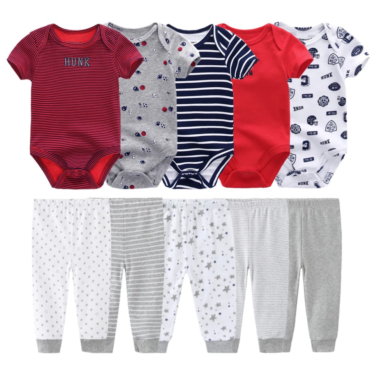 Cartoon Cute Baby Clothing Set for Newborns Bodysuits and Pants Four Seasons 10 Pack