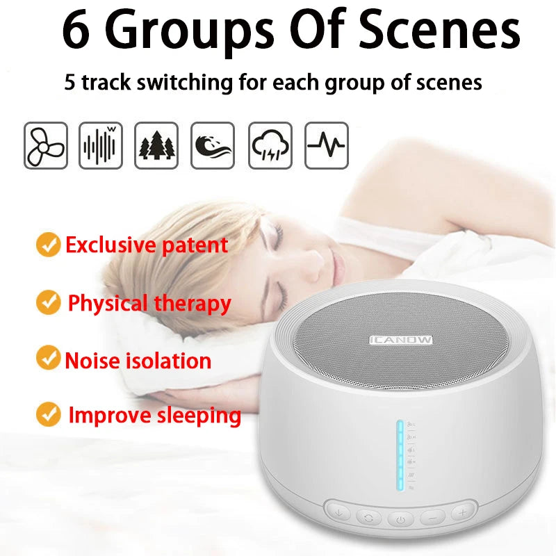 Household Portable Adult Baby Smart White Noise Sleep Machine with 30 Sounds and 36 Levels for Sleep Therapy