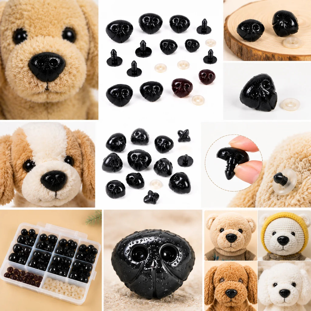 DIY 10pcs 5.5-7-9-12-13-16-18MM Plush Toy Dog Nose Doll Accessories Black Plastic Plush Safety  Nose For Toys  Funny Toy Animal
