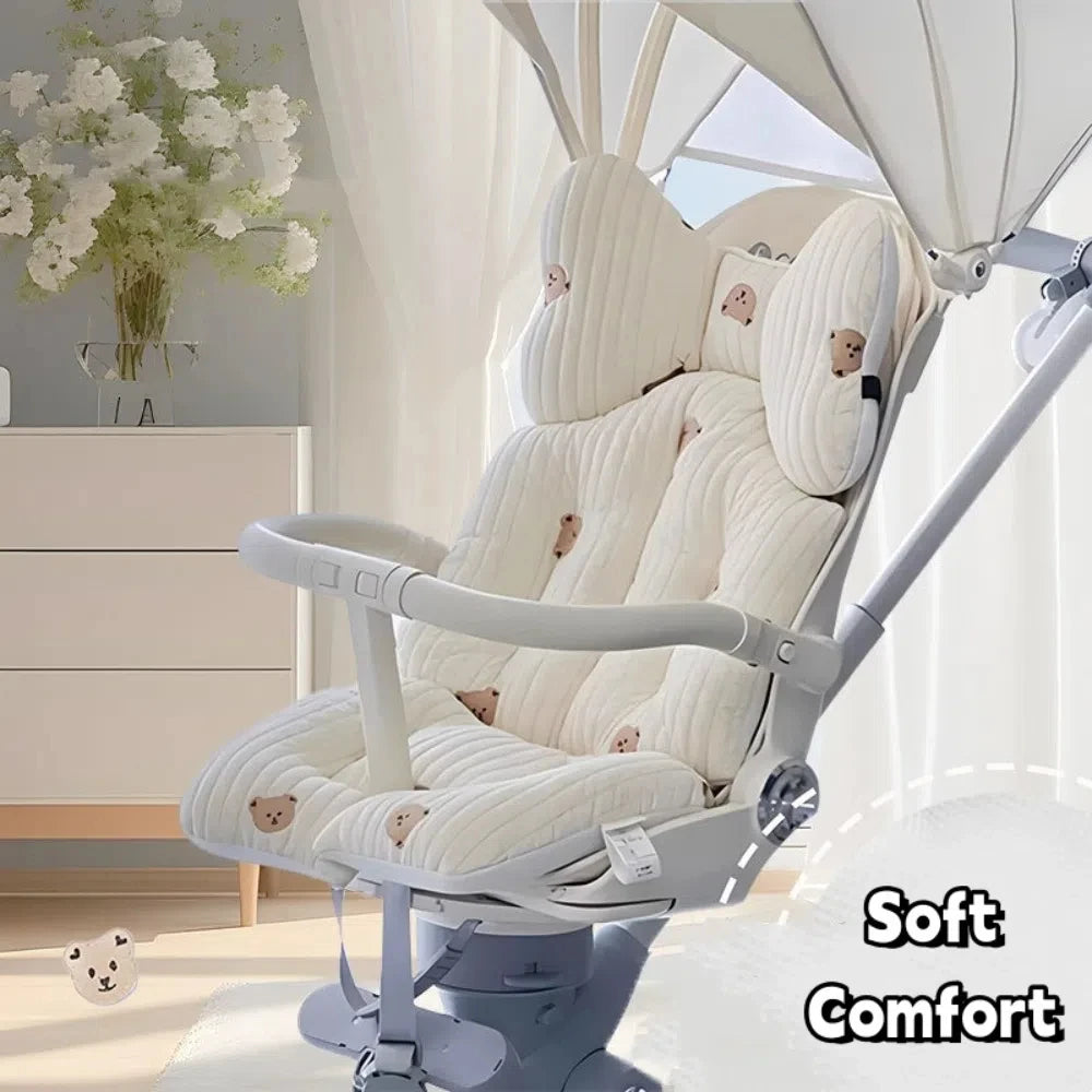 Universal Comfort Soft Stroller Seat Cushion Cute Bear Embroidery Baby Pram Cushion Skin-friendly Infant Seat Liner Pad Toddler