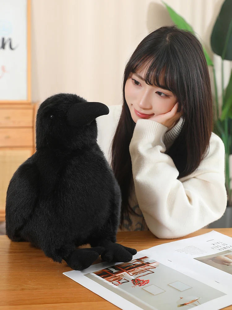 30cm Realistic Crow Plush Toy Lifelike Stuffed Raven Soft Halloween Christmas Gift for Kids Bird Lovers Home Decor