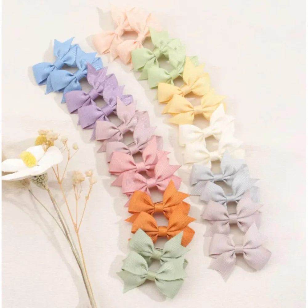24Pcs/set Kids Cute Mini Ribbon Hair Bows Hair Clip for Girls Hair Bangs Safety Barrette Kids Boutique Hairpins Set