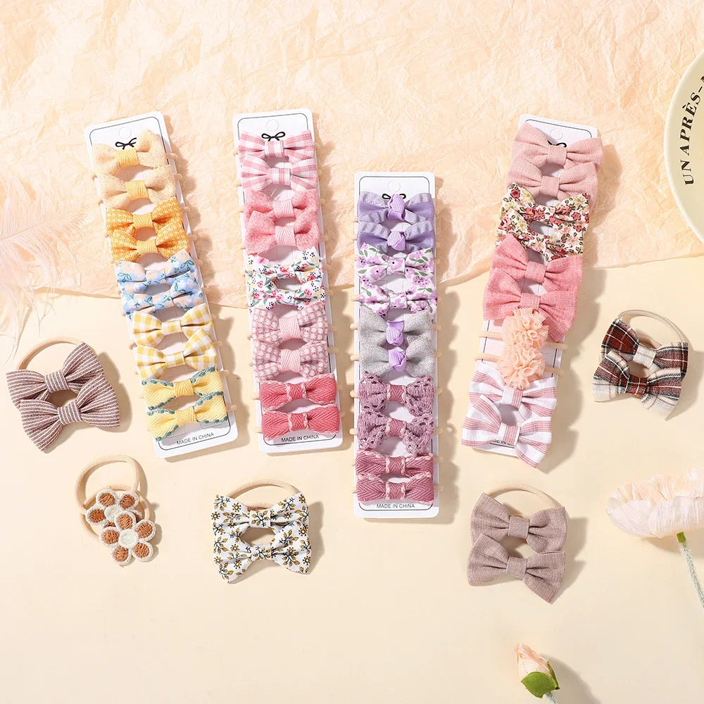 10Pcs Girls Fresh Bowknot Head Rope Sweet Printing Double Ponytail Hair Ties Bands Head Scrunchies Without Cardboard