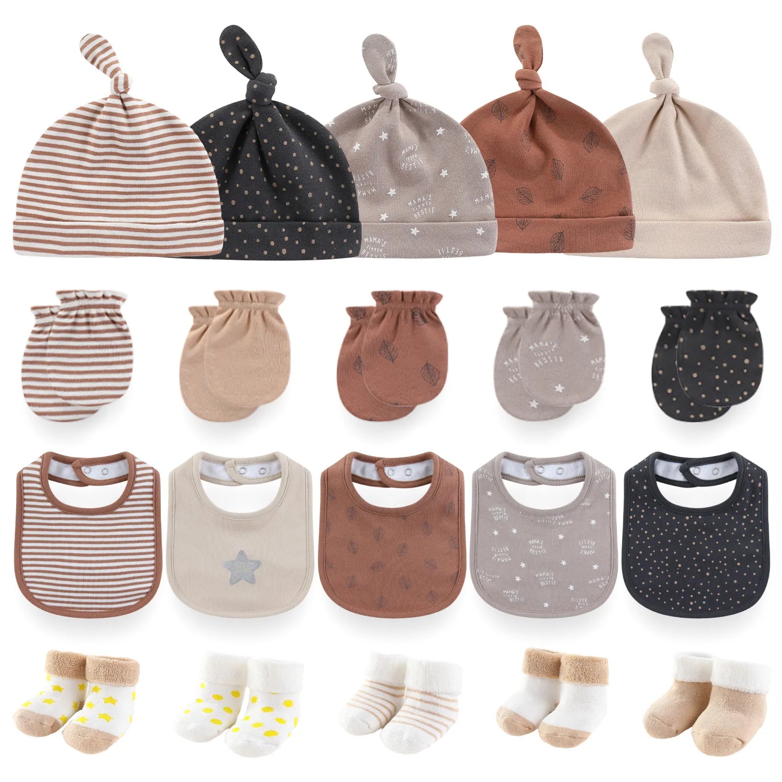 20-Piece Set Unisex Baby Accessories for Newborns Boys Girls Baby Hats Gloves Bibs Socks Four Seasons Universal