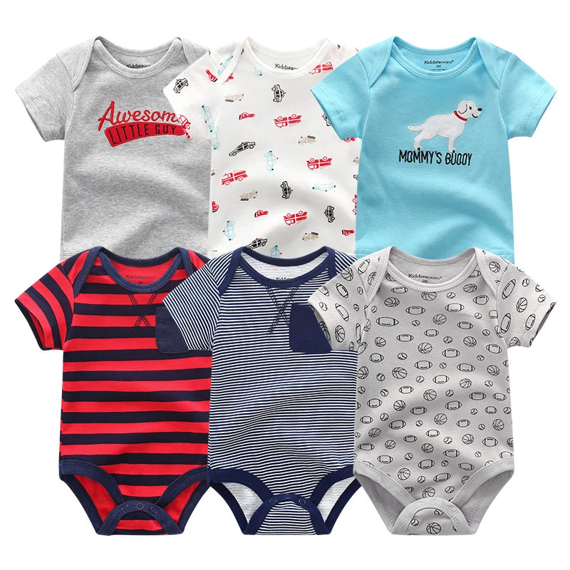 6-Piece Cartoon Cute Baby Unisex Bodysuits Summer Short Sleeve Newborn Boy Girl Onesies 0-12 Months Infant Clothes