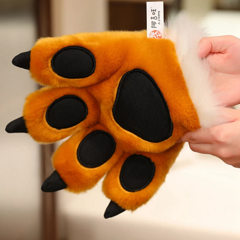 25cm Animal Claws Gloves Soft Stuffed Plush Toys Dog Bear Tiger Paws Plush Gloves Cosplay Costume Photograpy Props Charm Gifts