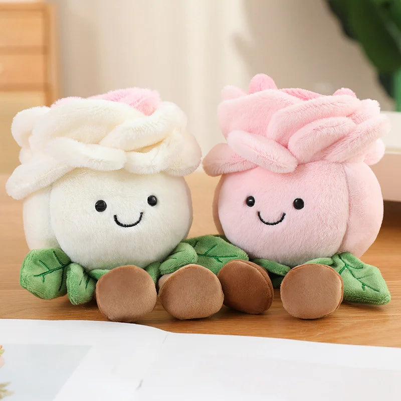 Hot 22cm Cartoon With Legs Rose Flower Plush Doll Pink Blue White Rose Plant Potted Plush Toy Home Decoration Gift For Children