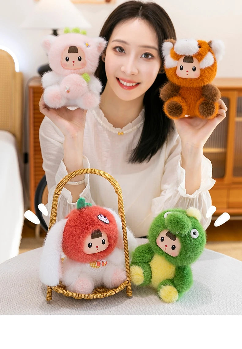 17cm Soft Vinyl Face Plush Little Dinosaur Tomato Rabbit Raccoon & Strawberry Doll Cute Cartoon Animal Stuffed Toy