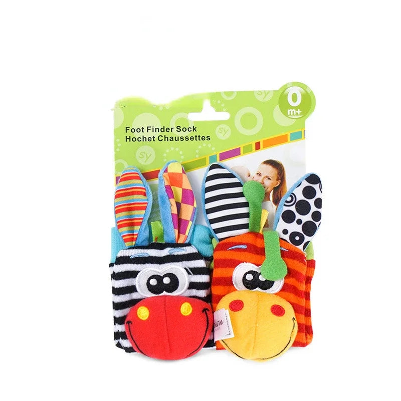 Newborn Baby Cute Stuffed Animals Baby Rattles Soft Socks Wristband Set Baby Rattles Toys Make Sounds Games For Babies