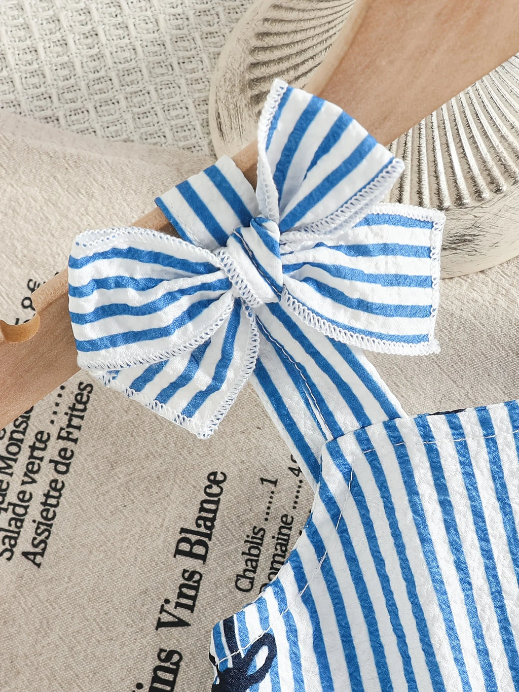 Baby Girl Summer 2PCS Set Blue White Striped Sling Bodysuit Shorts 3D Bow Cute Soft Outfit