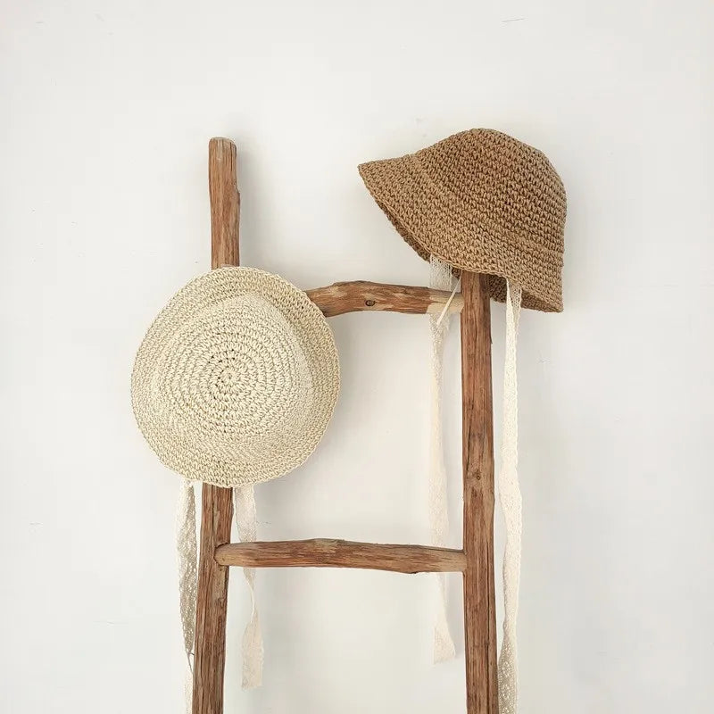 Fashion Lace Baby Hat Summer Straw Bow Baby Girl Cap Beach Children Panama Hat Princess Baby Sun Hats and Caps for Kids 1PC