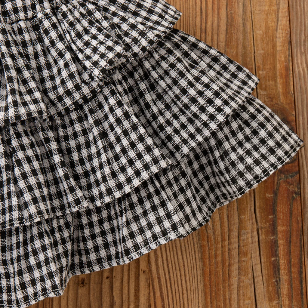 2pc/Set Girls' Suit Summer Bow And Plaid Lace Trim Short Sleeve Casual Toddler Girl Clothes Cute Simple Children Clothes