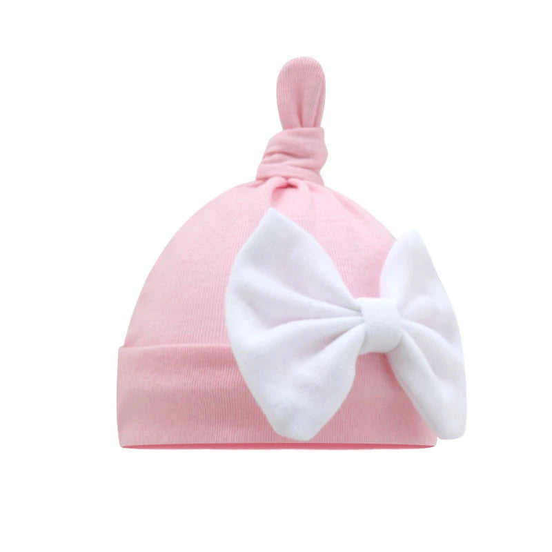 Solid Cotton Bow Knot Turban Hats for Baby Girls Beanies Soft Thin Elastic Caps Bonnet Newborn Infant 0-6 Months Headwraps