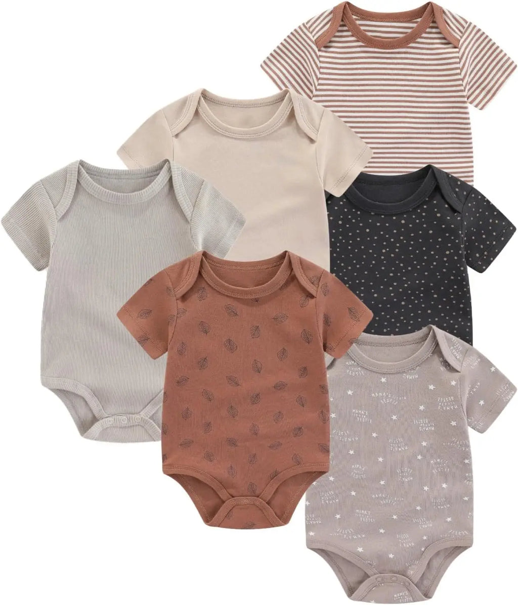 6 Pcs/Lot Cartoon Baby Boys Girls Bodysuits Short Sleeve Newborn Unisex Onesies Summer Infant Clothes Fashion Outfits