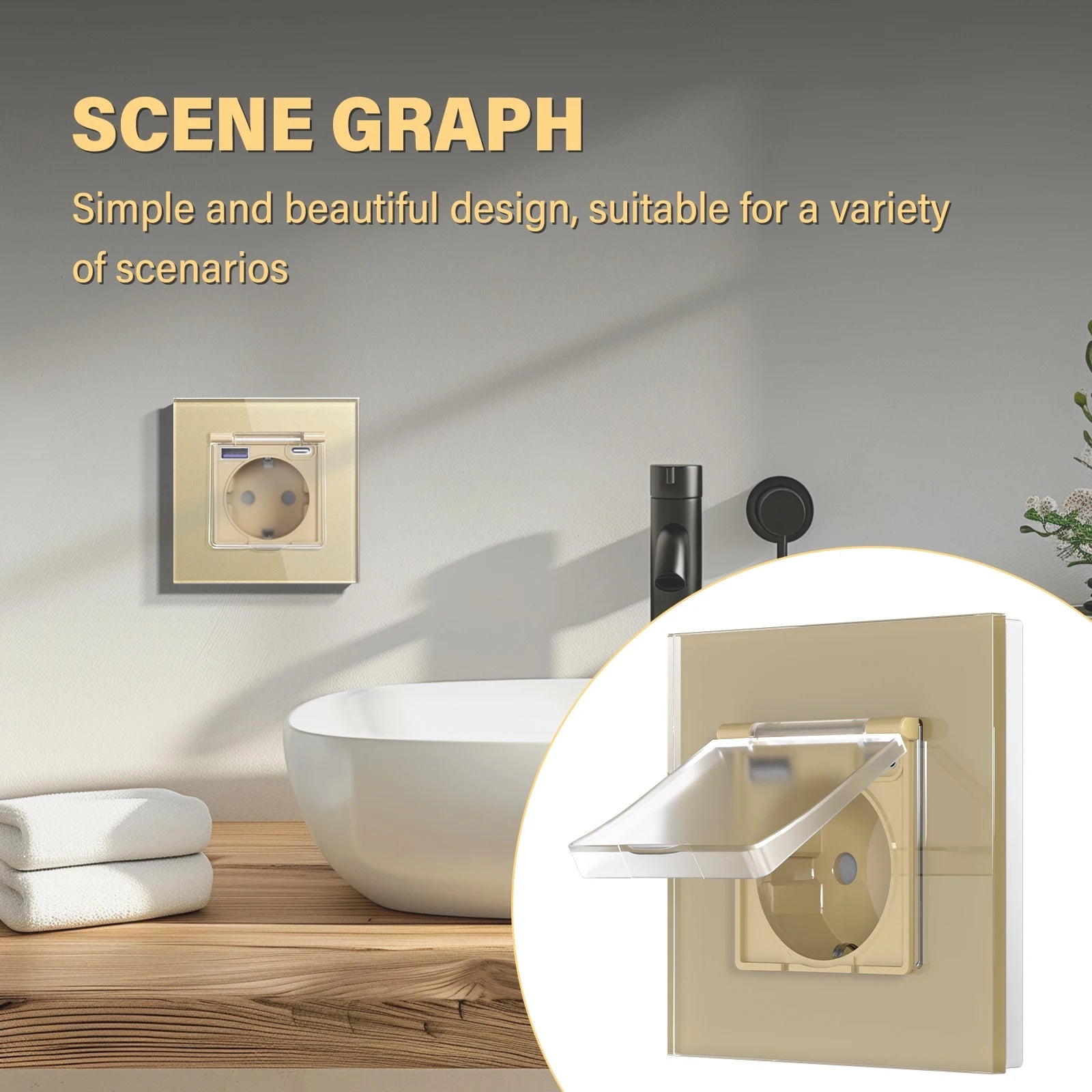 BSEED Sinlge EU Wall Socket With Type-c USB 20W Waterproof Cover Double Triple Power Sockets For Bathroom Outdoors Glass Frames