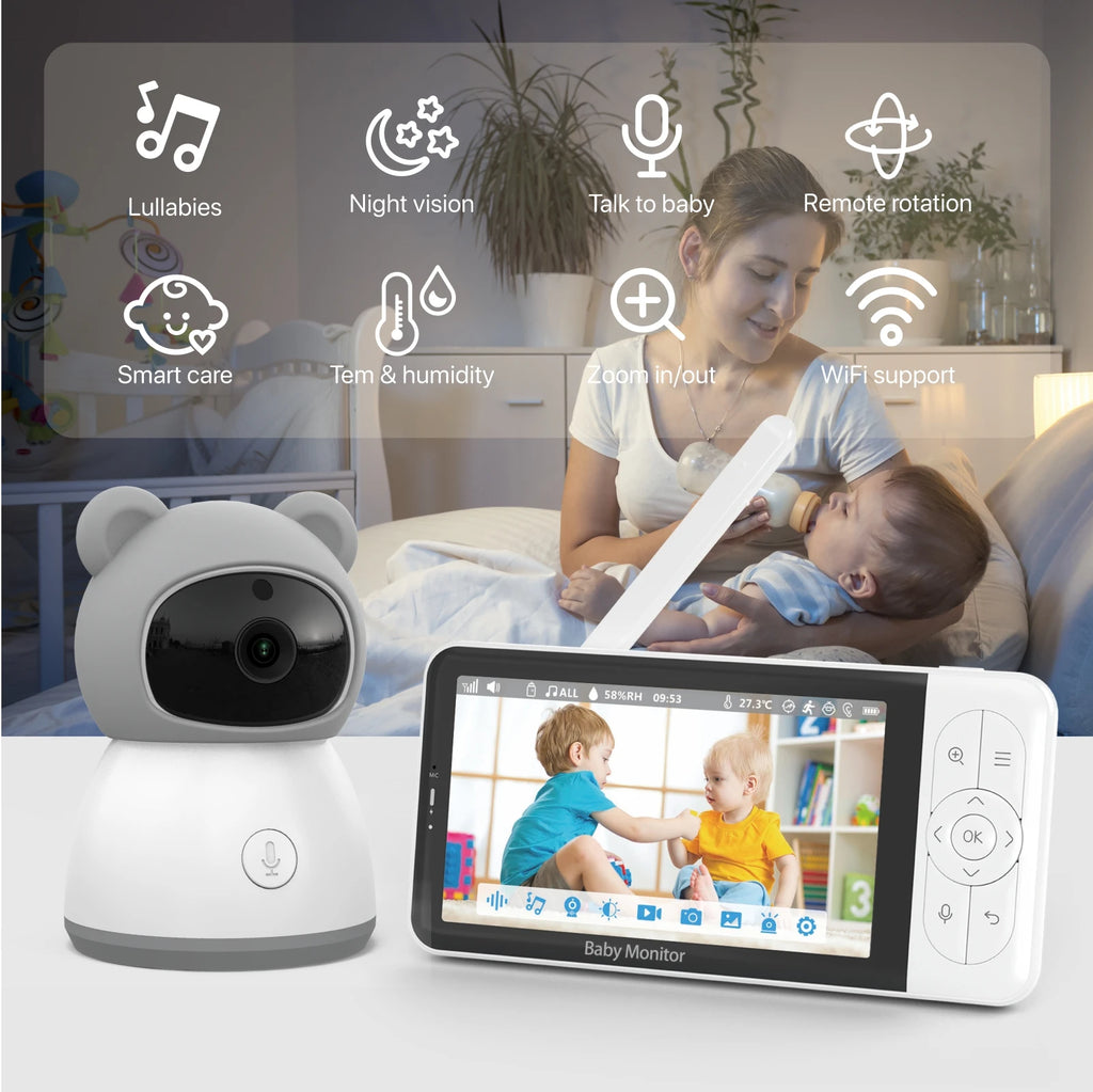 Tuya Smart Baby Monitors camera  5"1080P Display Temperature Detection APP View Control Baby Nanny 2-Way Audio Baby Cam