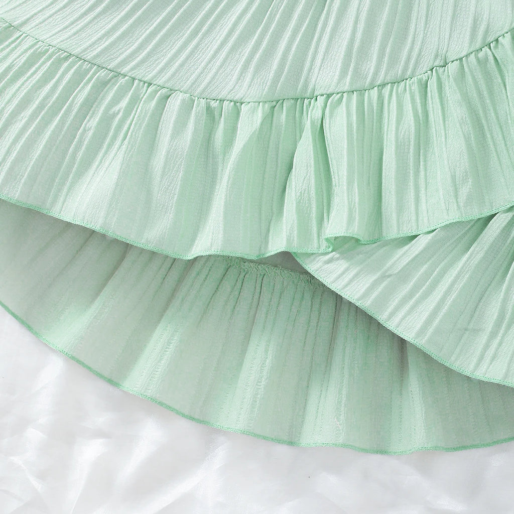 Children's Summer Set Flying Sleeve Solid color Top and Irregular Design Dress Fashion Set Suitable for Girls Aged 8-11 Years