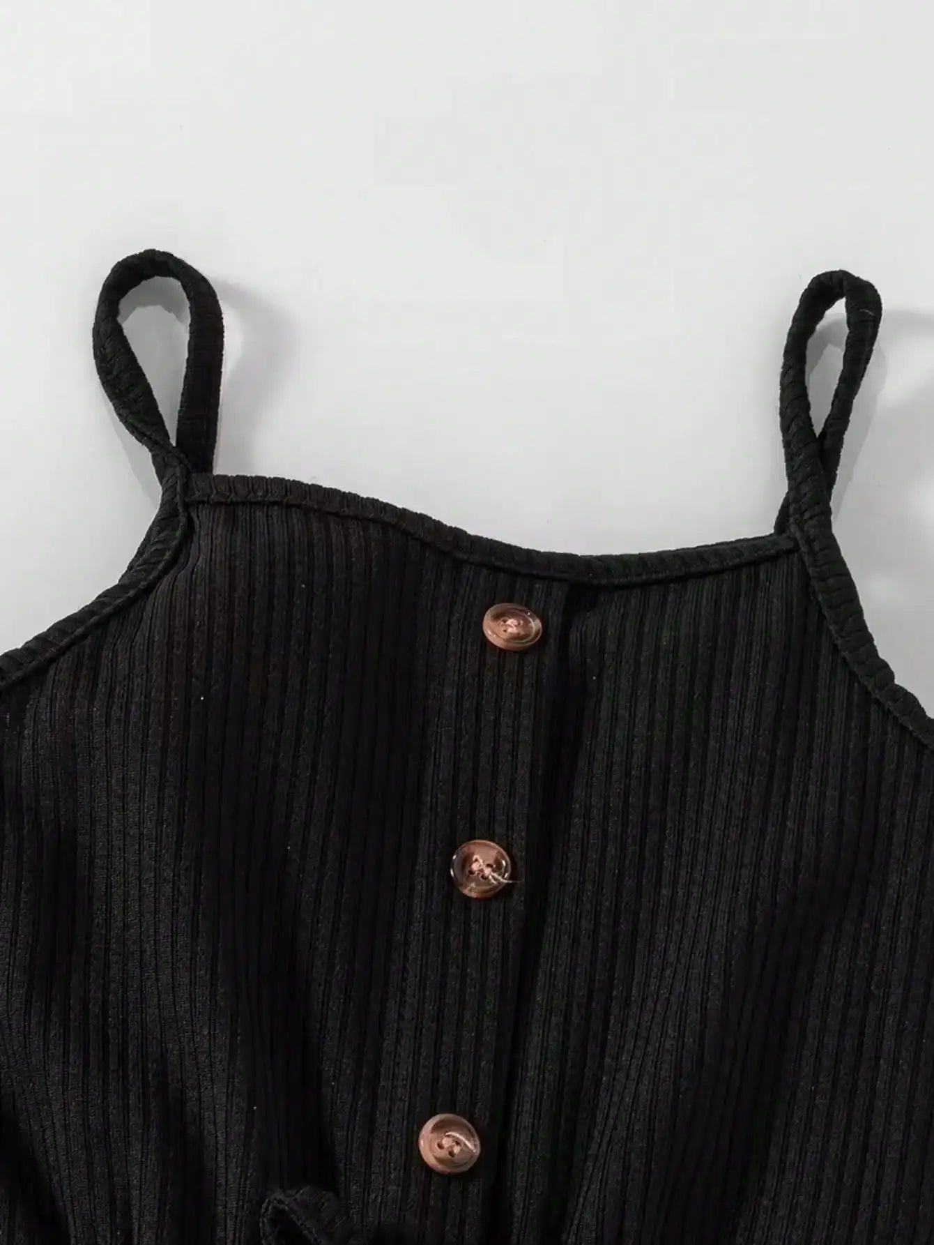 2pcs Girls Casual Summer Button up Heart-Shaped Camisole Jumpsuit Set Two Colors Suitable for Outdoor Travel