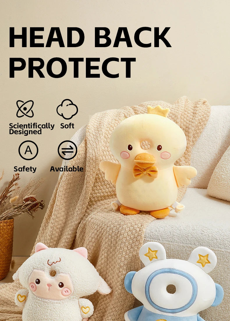 AIBEDILA Triple-sided Fall Baby Head Protector Pillow Cute Animals Anti-Fall Pillow for Crawling Walking Toddler Back Safety Pad