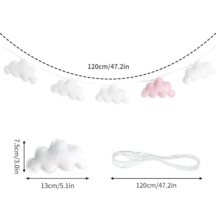 2Pc Ins Nordic Felt Cloud String Wall Hanging Home Room Decoration Bed Tent Bed Curtain Matching Room Decoration Hanging Decorations Holiday Wall Decoration Hanging Decorations