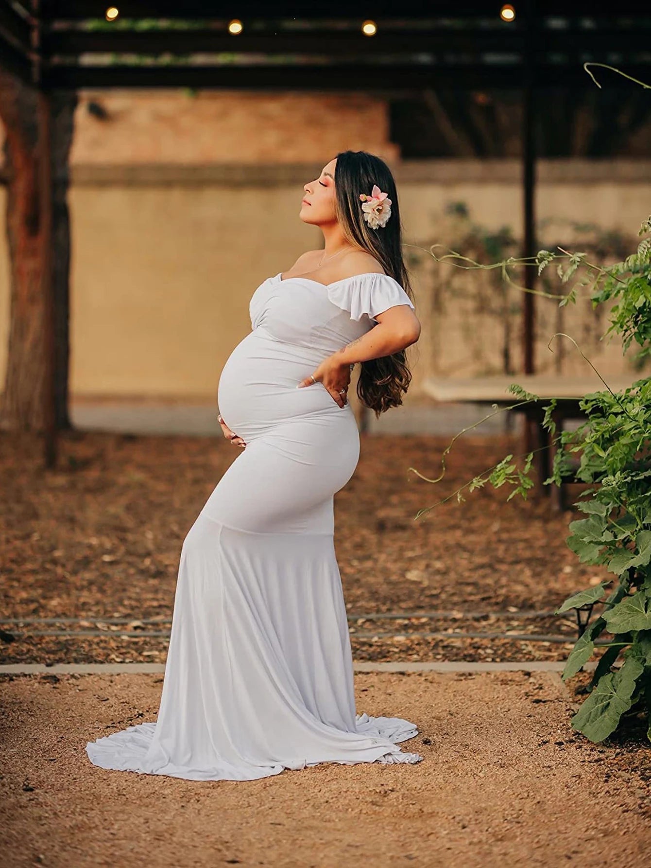 Maternity Summer Ruffle Sleeve V-Neck Mermaid Dress Pregnancy Gown Wedding Bridesmaid Dresses Robe for Photoshoot Baby Shower