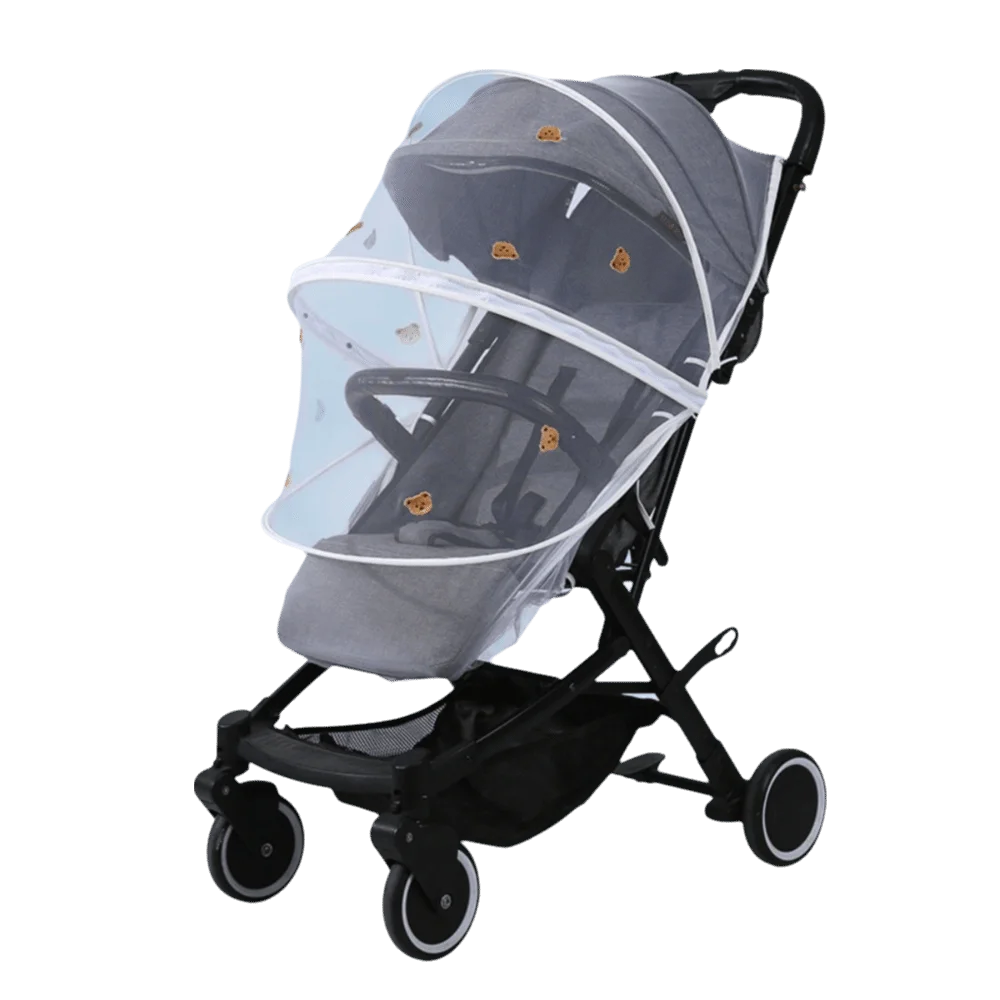 New Ventilate Stroller Mosquito Net Zipper Folding Pushchair Mosquito Net Cartoon Embroidery Mesh Baby Mosquito Cover Outside