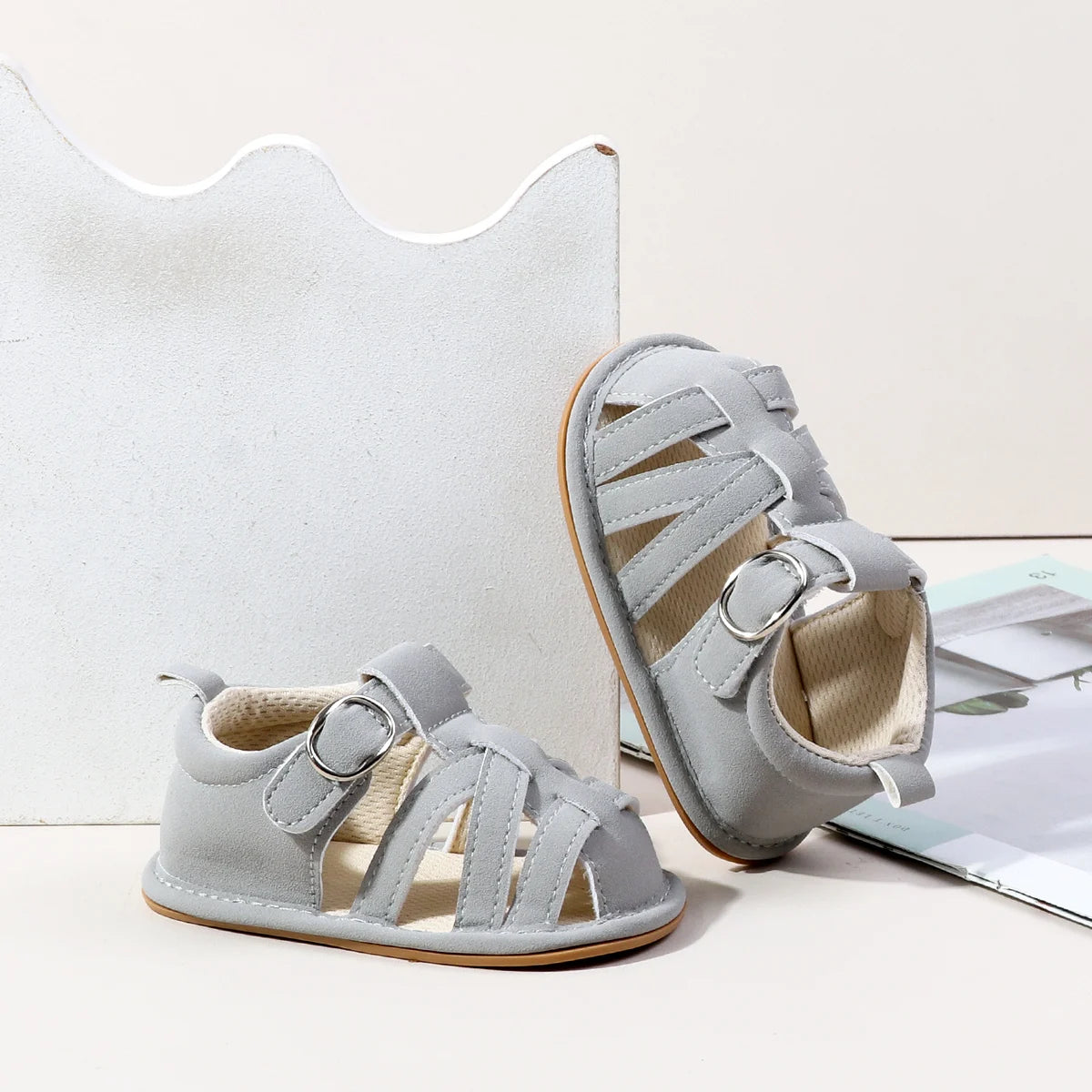 Cross Strap Hook and Loop Baby Walking Sandals Summer Lightweight Breathable Rubber Sole Newborn Casual Footwear For 0-18 Months