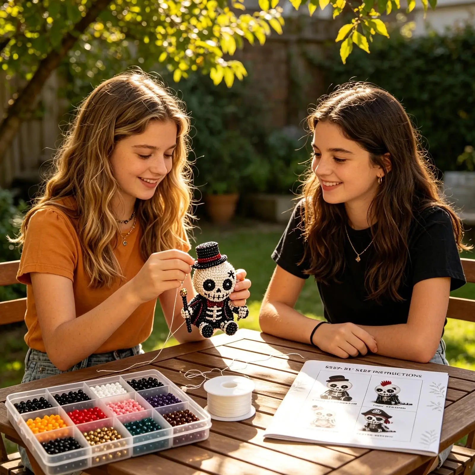 Beaded Skeleton Craft Kit Halloween Toy with Instruction Mini 3D Beaded Skeleton Crafting Set for Home Party Classroom School