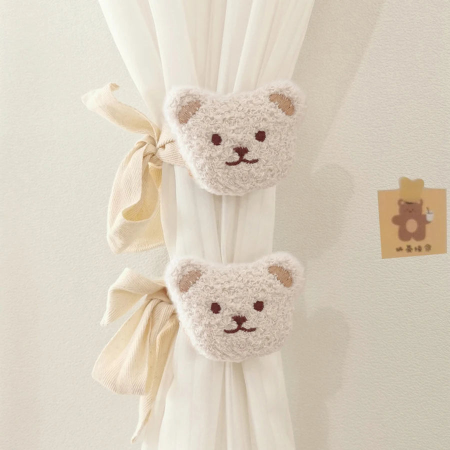 2Pc Ins Korean Style Embroidered Bear Head Baby Nursery Decoration Curtain Tieback Mosquito Net Tie Rope