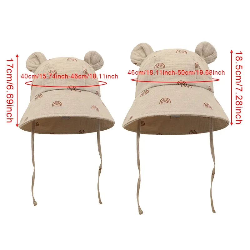 Muslin Baby Sun Hat Cartoon Print Kids Cap for Girls Boys 100% Cotton Toddler Summer Hats Children Panama Baby Cap 1-3Y