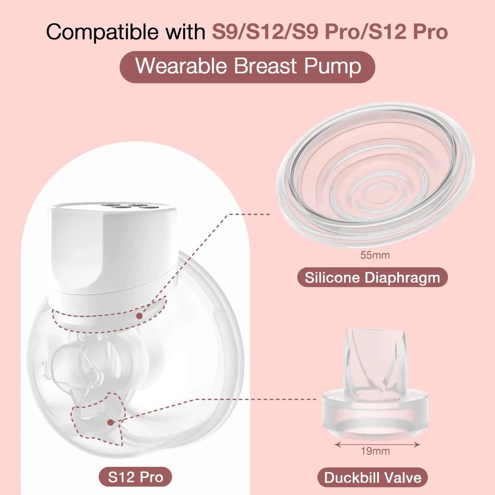 12Pcs Breast Pump Parts Compatible with momcozy S9 Pro/S12 Pro/S9/S12 Wearable Breastpump, Breastfeeding Essentials Kit,  Silico