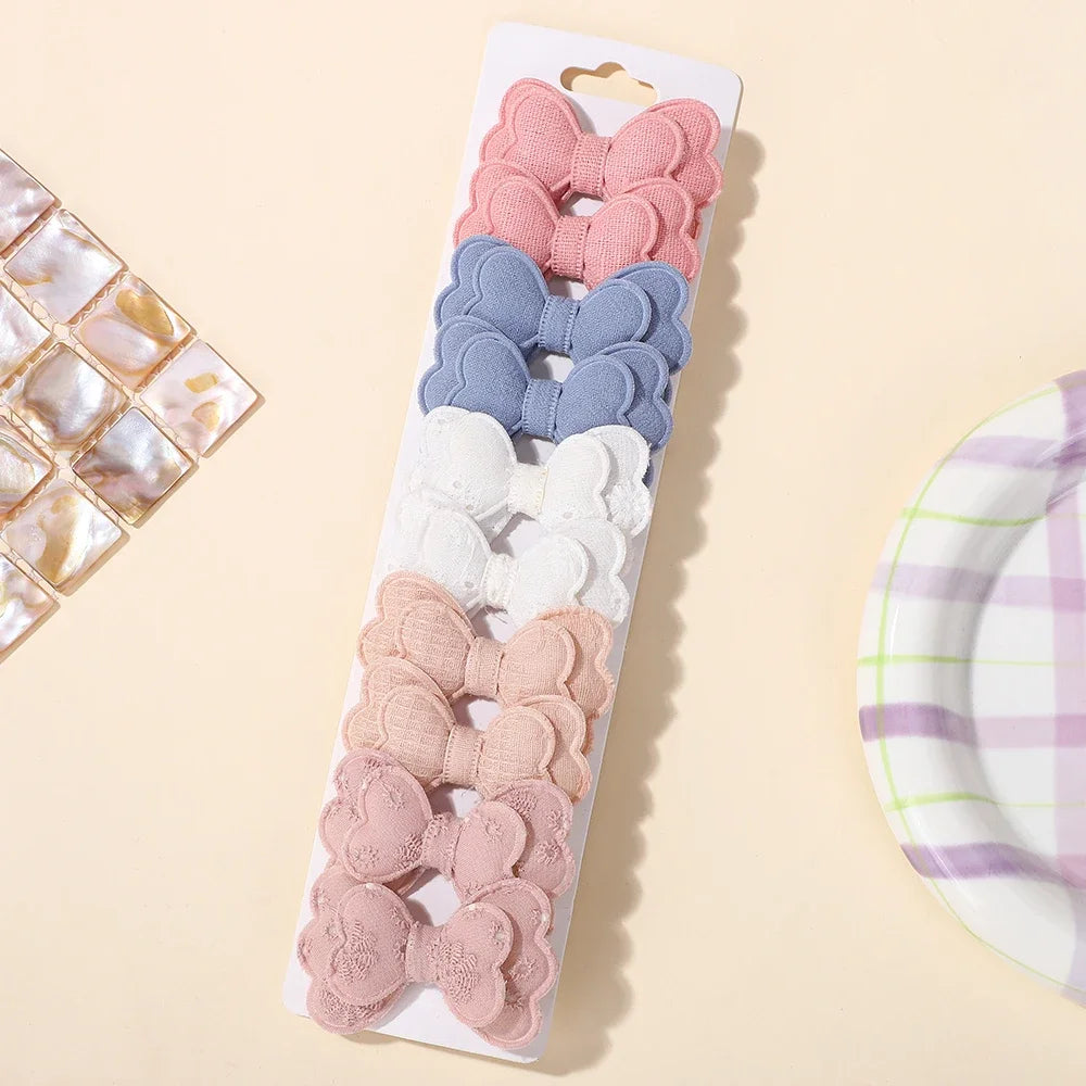 BABY BOWS 10Pcs Lot Candy Colorful Bowknot Hair Clips Cotton Printed for Girls Kids Bangs