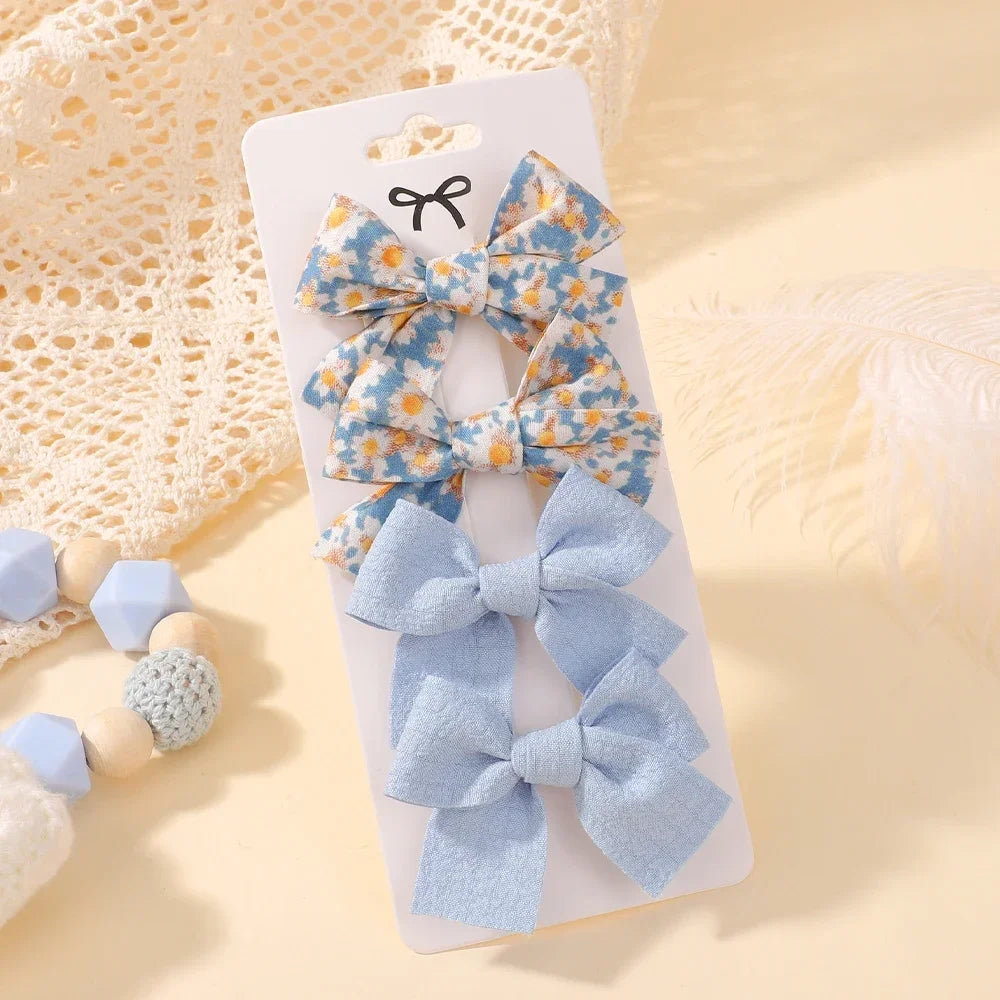 4Pcs/Set Baby Girls Hair Accessories Sweet Plaid Flowers Lace Bows Hair Clips Lovely Ins Hairpin Barrette Headwear