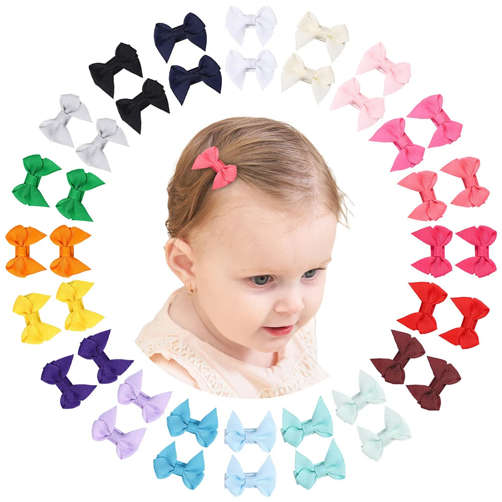 40pcs/Set Mini Hair Bows for Baby Girls 1.3'' Handmade Ribbon Bowknot Clips Toddler Kids Hair Accessories Cute Headwear