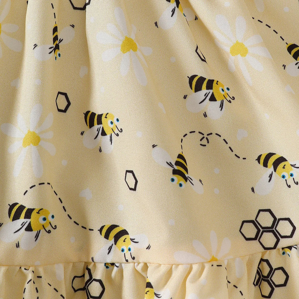 Baby girl Summer Dress Cute Little bee Ruffled Suspender Dress and Headband 2-piece Set for 0-3 Year old Baby girl Casual Dress