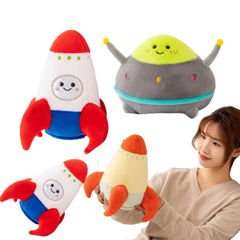 Hot 18/27cm Plush Rocket Toy Stuffed Spaceship Soft Throw Pillow for Kids Educational Birthday Gift Space Discovery Decor