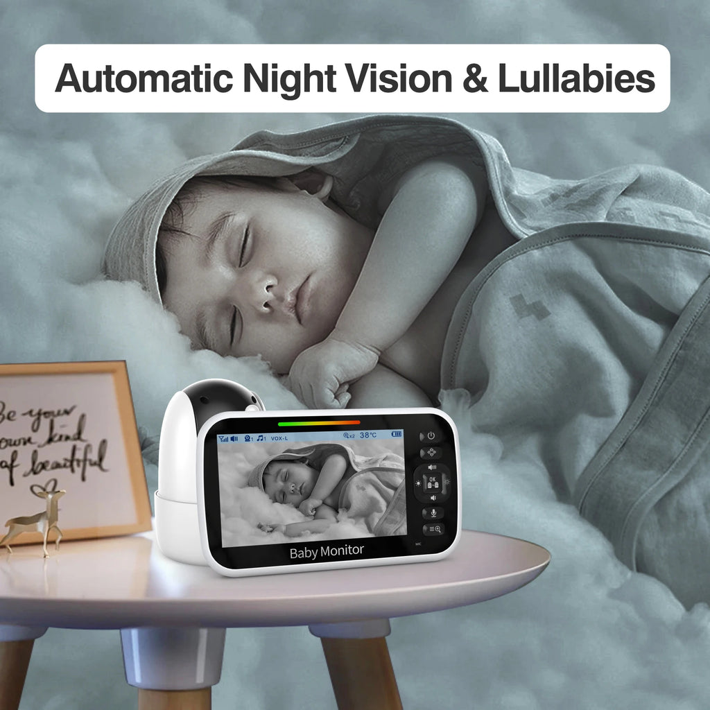 Baby Monitor with Camera 5'' Display with 30 Hours Battery, Pan-Tilt-Zoom Video Baby Monitor No WiFi, 2-Way Call, Temperature