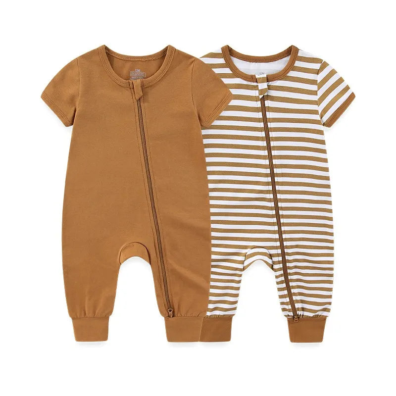 Simple Fashion Baby Unisex Jumpsuits Zipper Rompers 2 Pack Short Sleeve 0-24M Infant Clothes