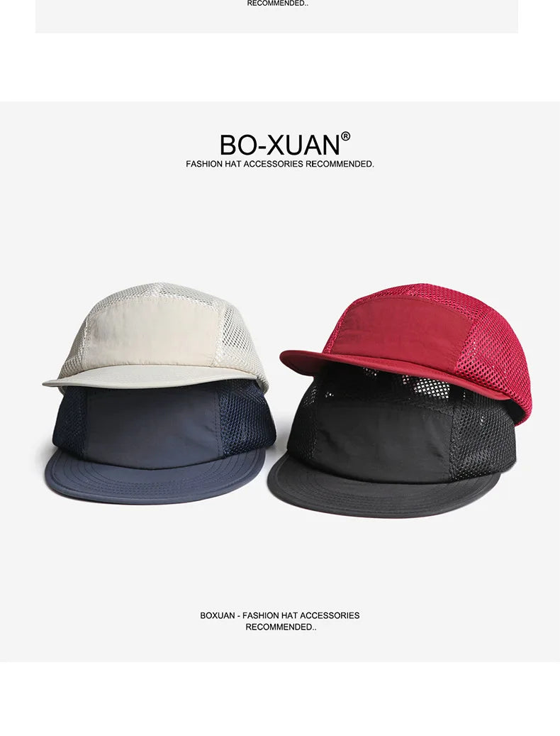 American Retro Mesh Breathable Flat Brim Men's Workwear Style Summer Outdoor Sports Quick-Dry Five-Panel Baseball Cap