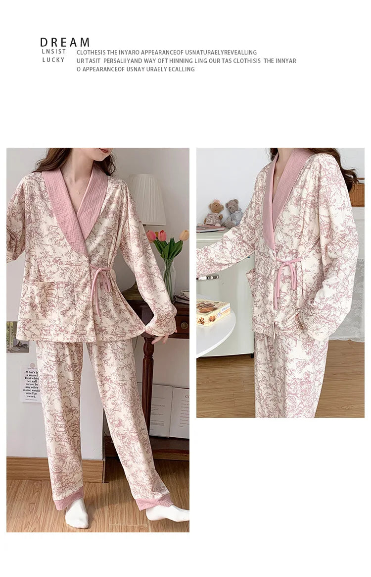 Pure Cotton Maternity Nightie For Pregnant Breastfeeding Clothes 	Sleepwear Autumn V-Neck Pajamas For Nursing Mothers