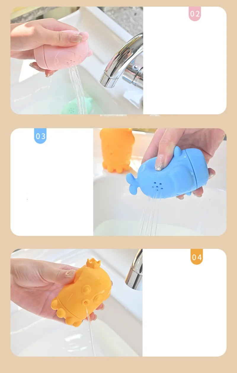 Bath Toys for Kids Ocean Series Bathtub Toys Silicone Bath Toys for Babies Silicone Sprinkler Bathtub Animal Toy