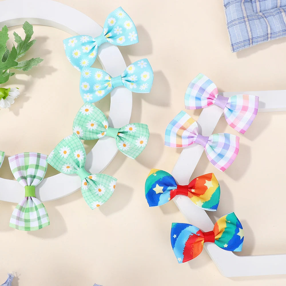 Random 60Pcs Cartoon Printing Hair Bows Hair Clip Baby Girls Hairbangs Hairgripes Fresh Rural Style Kids Headwear