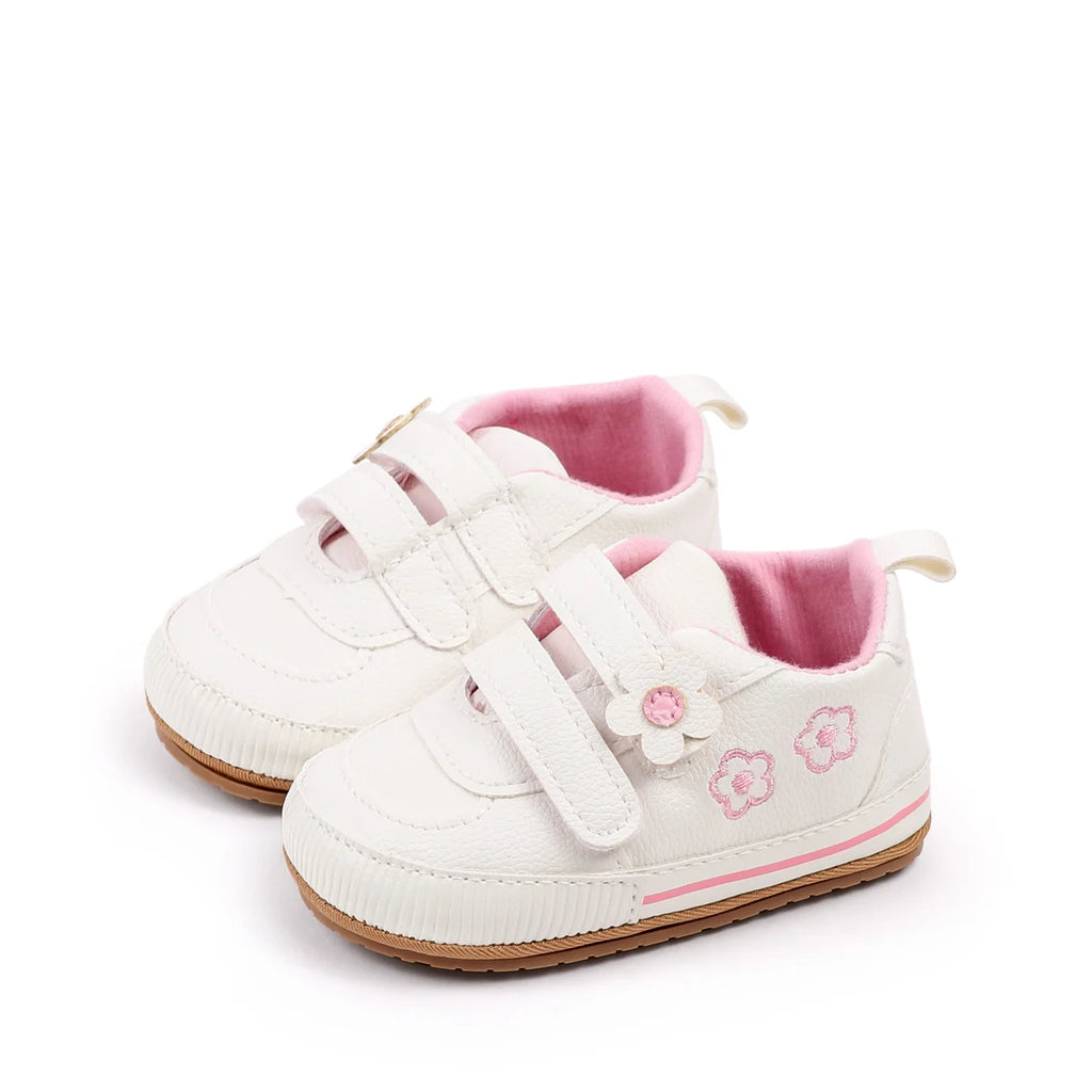 Spring and Autumn New Style Boys' and Girls' Baby Shoes Flower Pattern PU Casual Shoes 0-1 Years Old Learning Walkers Shoes