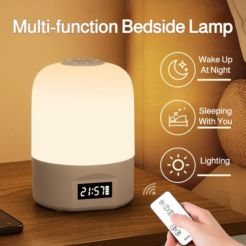 LED Bedside Lamp with Clock Display Touch Control Dimmable Night Light USB Rechargeable for Bedroom Baby Feeding