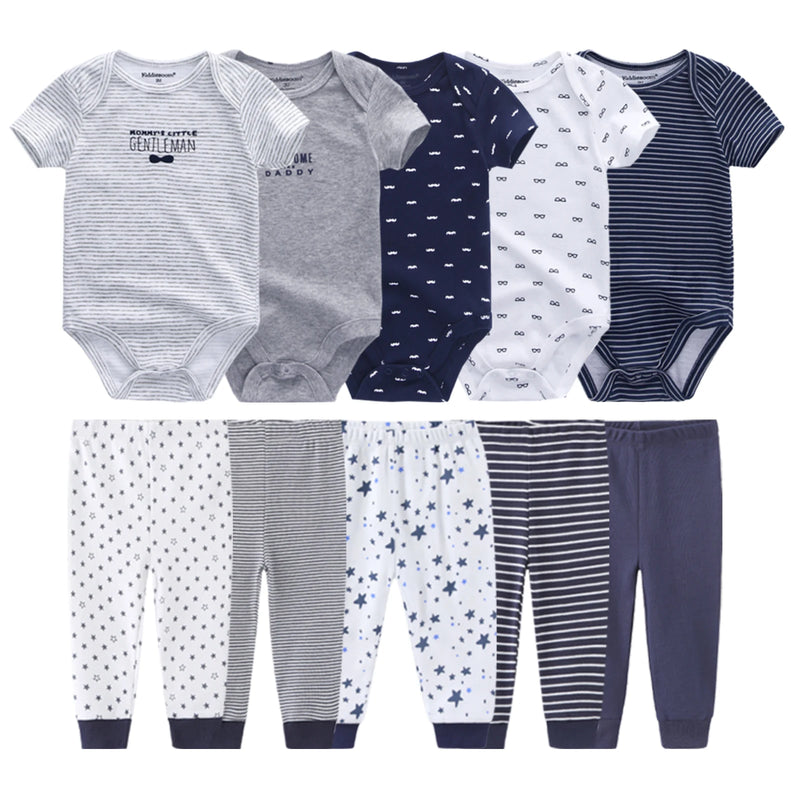 10-Pack Cartoon Cute Baby Clothing Set Newborn Boy Girl Bodysuits+Pants Four Seasons Infant Outfits